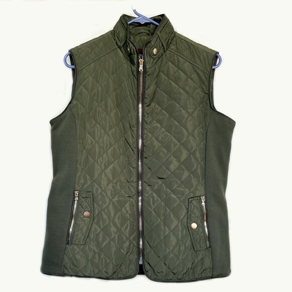 Quilted olive color outerwear vest with mandarin collar - Picture 1 of 5